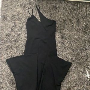 One shoulder flared leg jumpsuit
